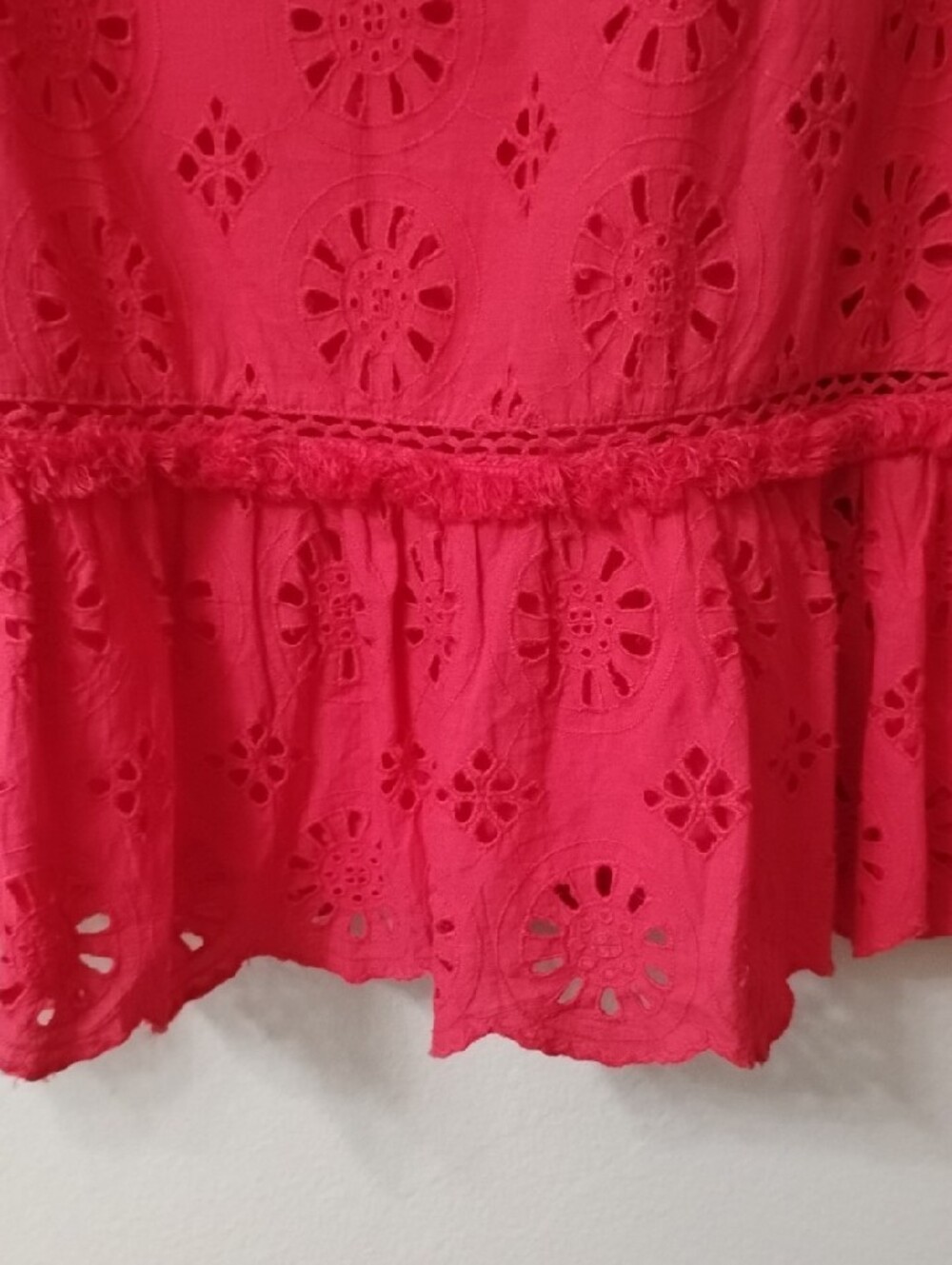 Anthropologie Red Eyelet Ruffle Shift Dress - Picture 6 of 16